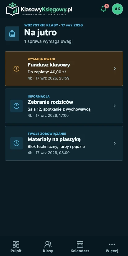 Lista spraw do przygotowania na jutro w aplikacji mobilnej